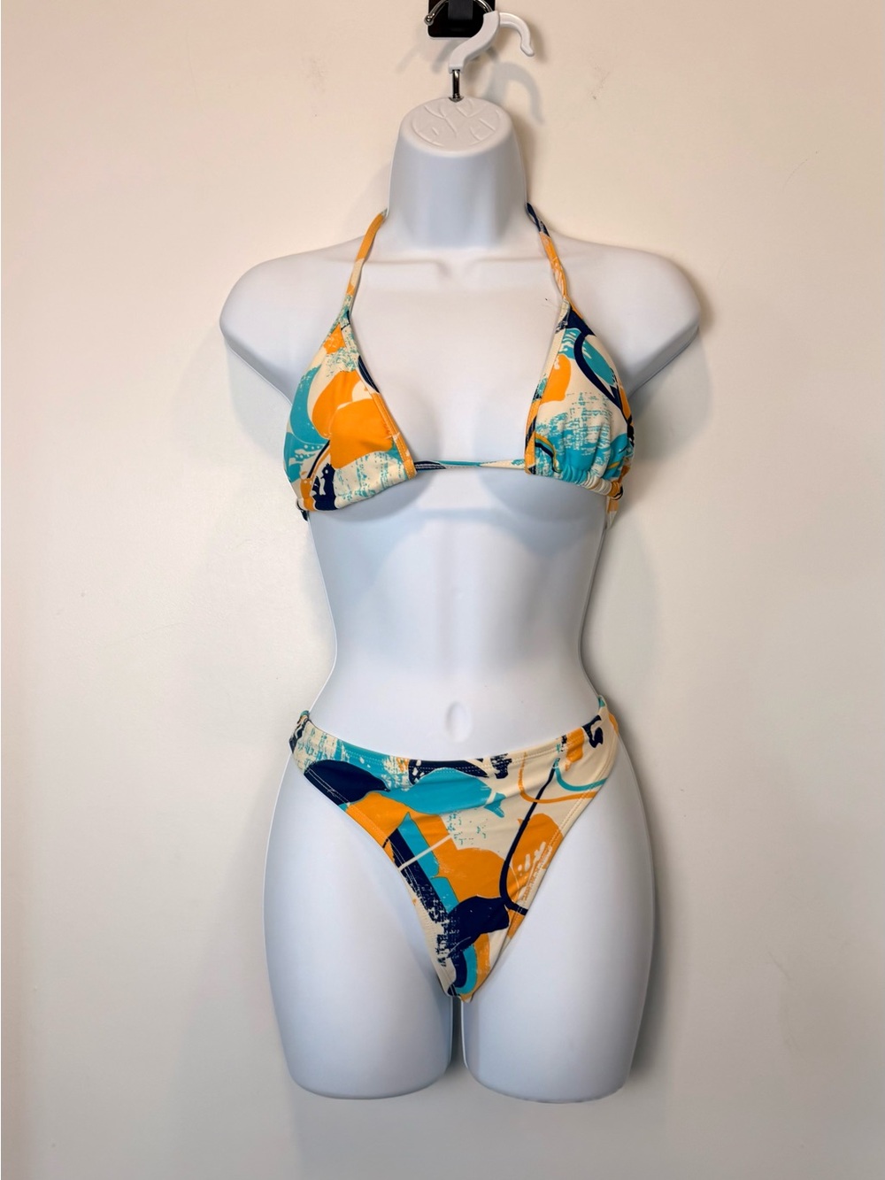 Body Glove Abstract Print Triangle Bikini Set Blue Orange Y2K Women’s S Swim